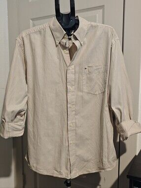 Tommy Hilfiger Men's Long-Sleeve Button-Down Casual Shirt — Khaki, Size L/G